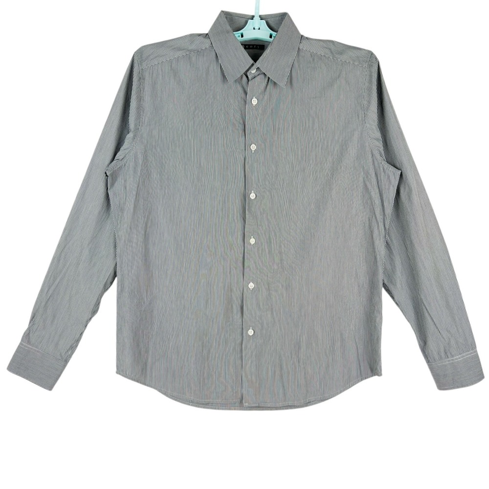 Theory Men's Grey Striped Button-Down Shirt Size L Long Sleeve Professional Wear